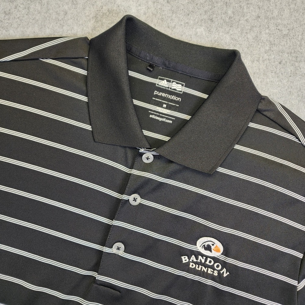 Adidas Bandon Dunes Golf Polo Shirt Men's Medium Black White Striped Performance